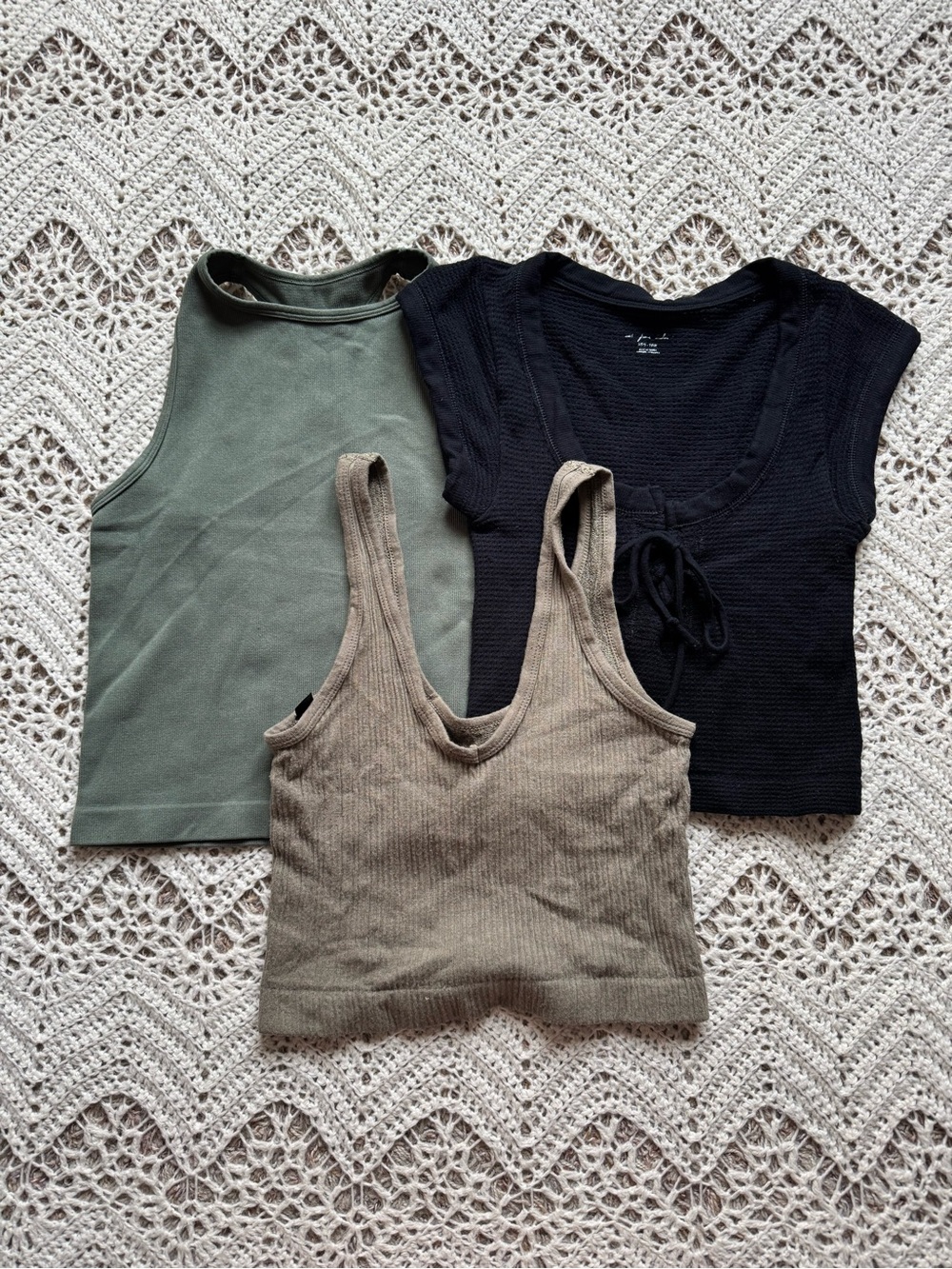 Free People Black Olive & Taupe Three Pack Ribbed Knit Tank Set Urban Outfitters